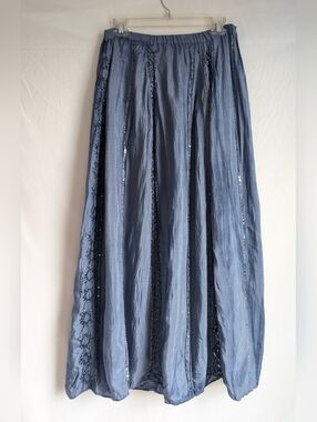 Vintage 90s Beaded Maxi Skirt Blue Boho Sequins